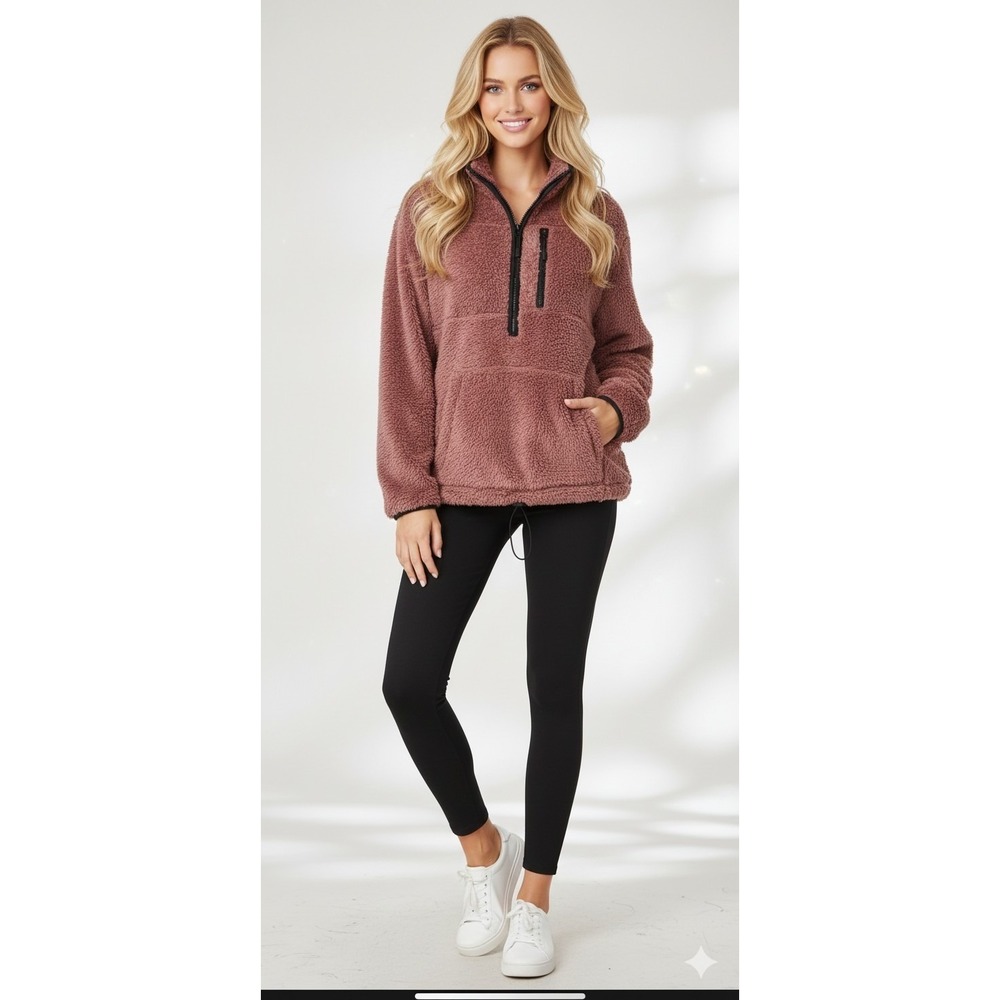 PINK Victoria's Secret VS Teddy Sherpa Fleece‎ Half Zip Pullover Sweatshirt Med